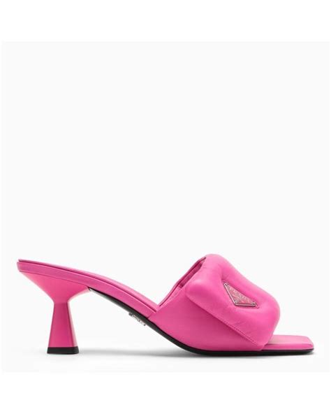 prada pink mules|prada naplak leather mules.